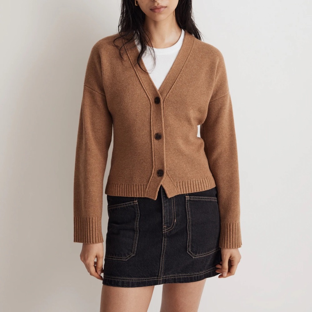 Madewell V-Neck Fitted Brown Wool Blend Cardigan Sweater
